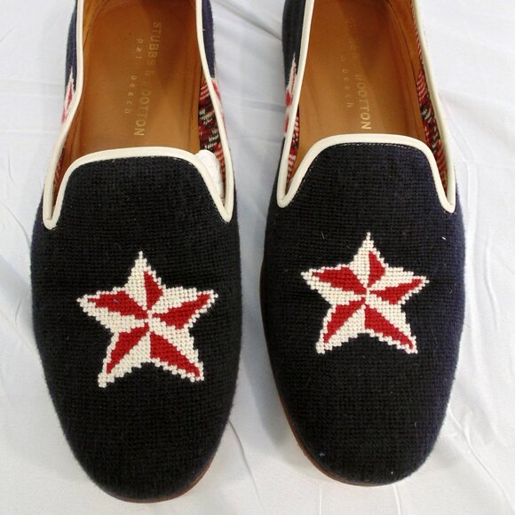 Stubbs & Wootton Star Navy Needlepoint Slip on Loafers Shoes - Picture 3 of 6